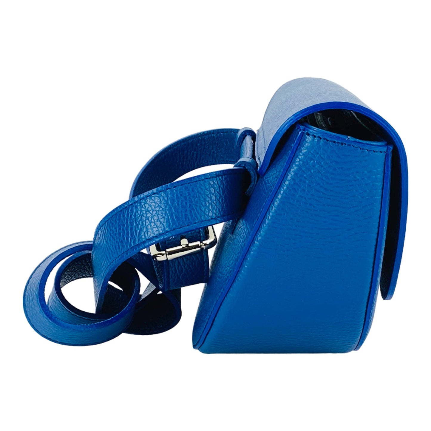 Blue leather handbag on a white background 