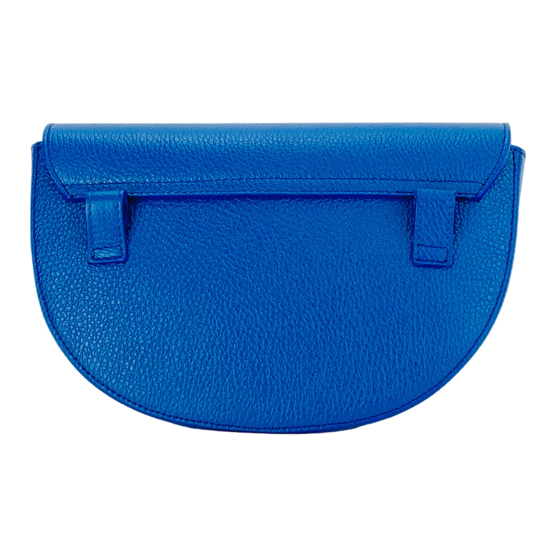 Blue half-moon handbag on a white background