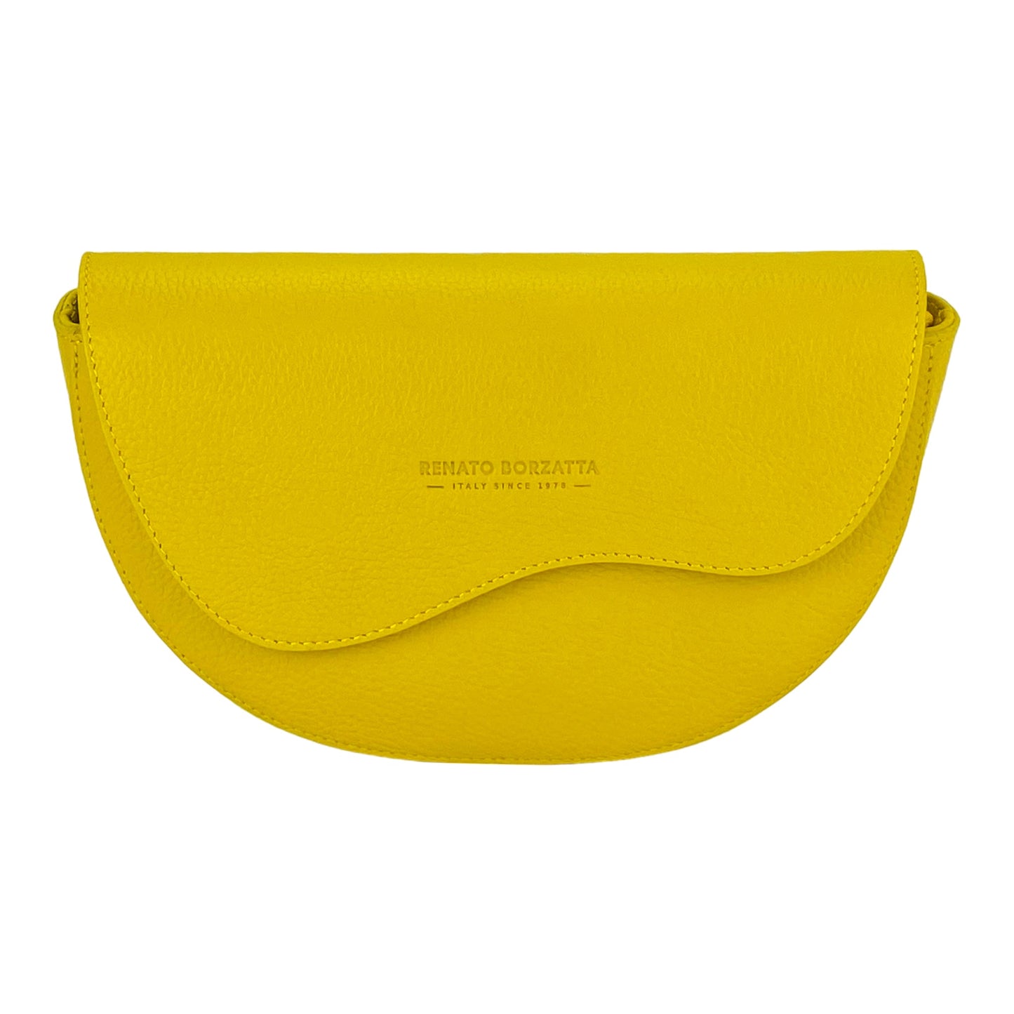 Yellow handbag with brand logo on a white background