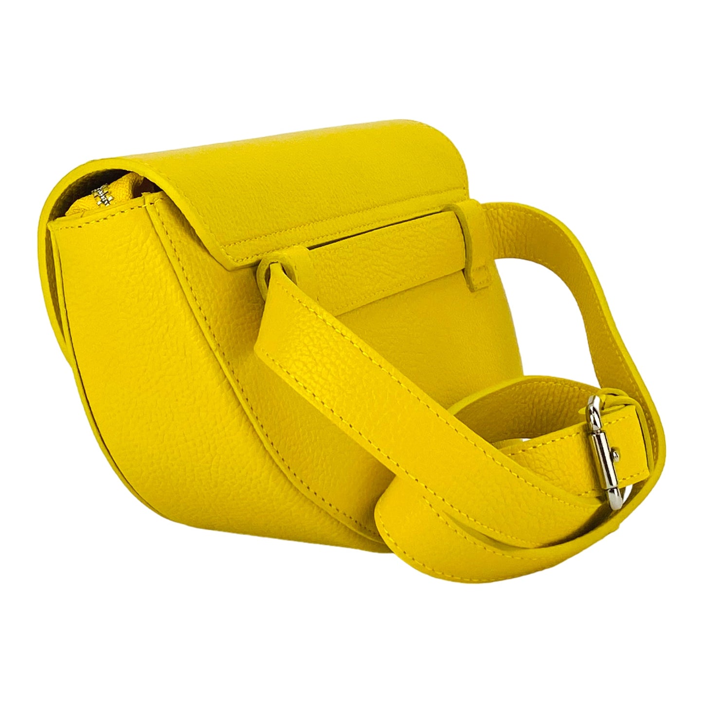 Yellow handbag with a strap on a white background