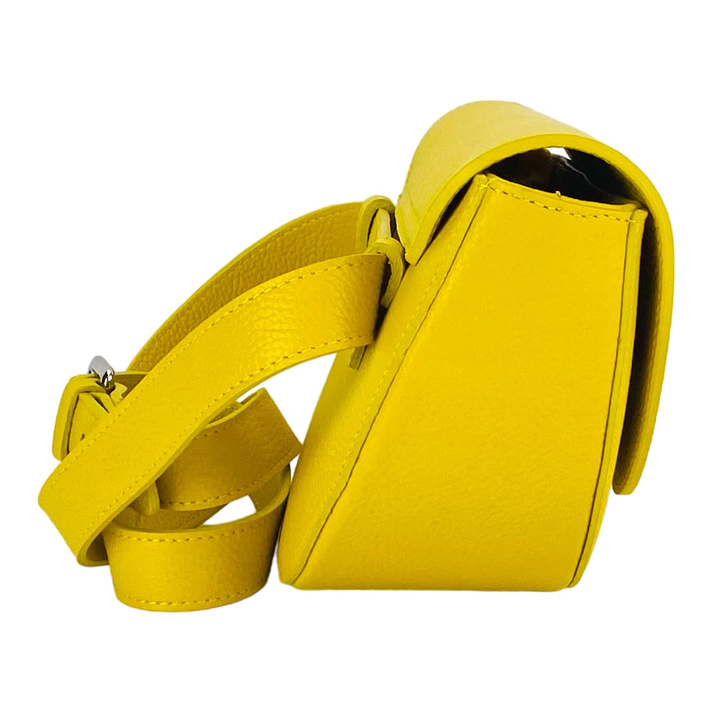 Yellow handbag with a strap on a white background