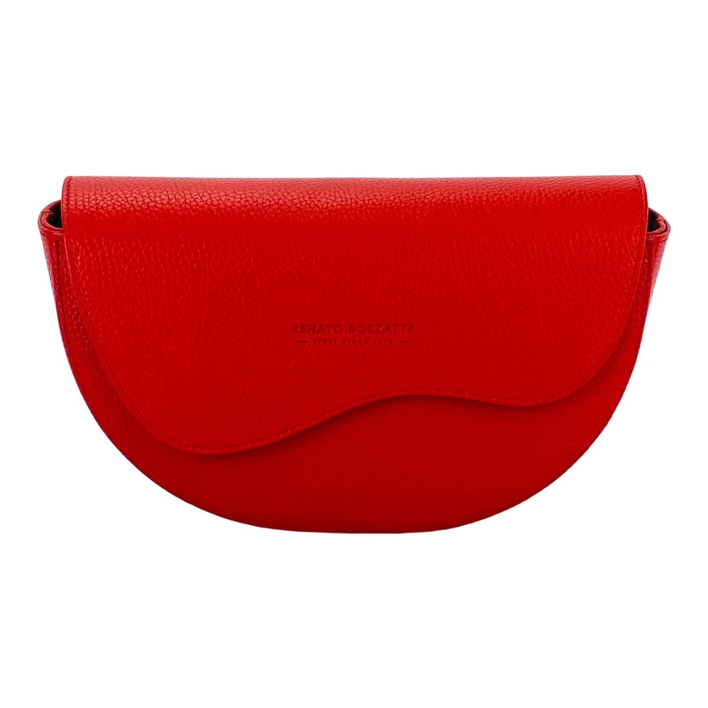 Red handbag with a visible brand name on a white background