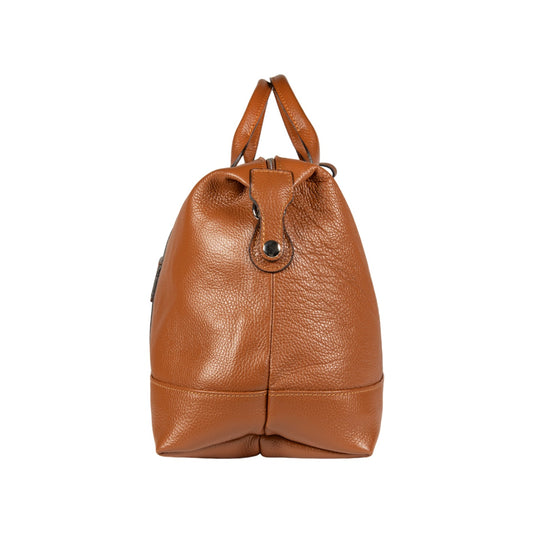Brown leather backpack on a white background