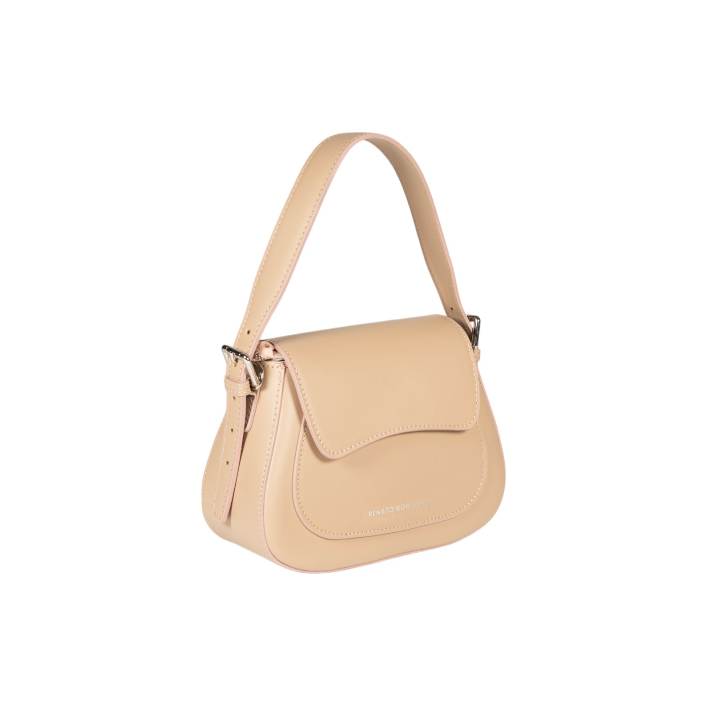 Beige handbag with a strap on a white background
