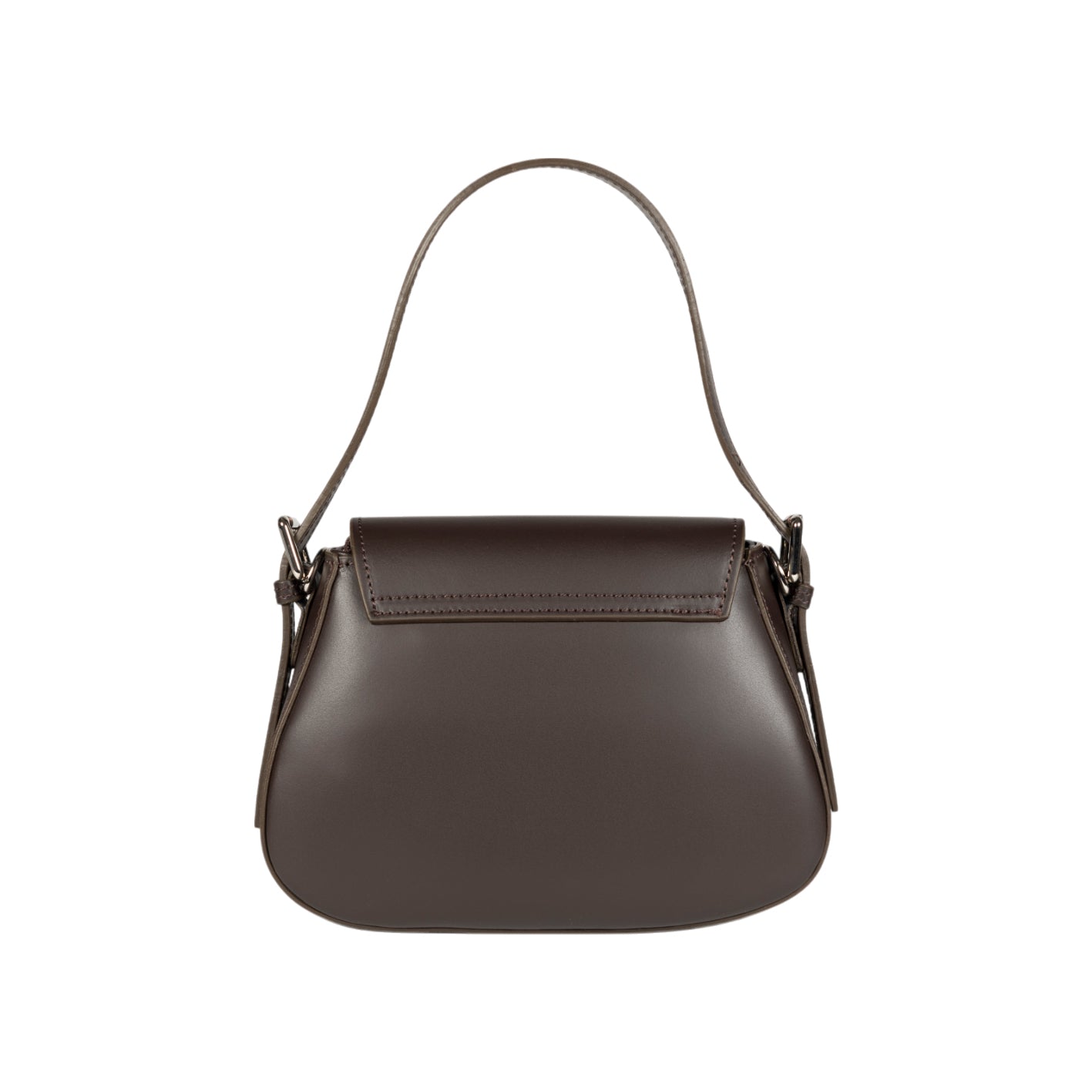 Brown handbag with a strap on a white background