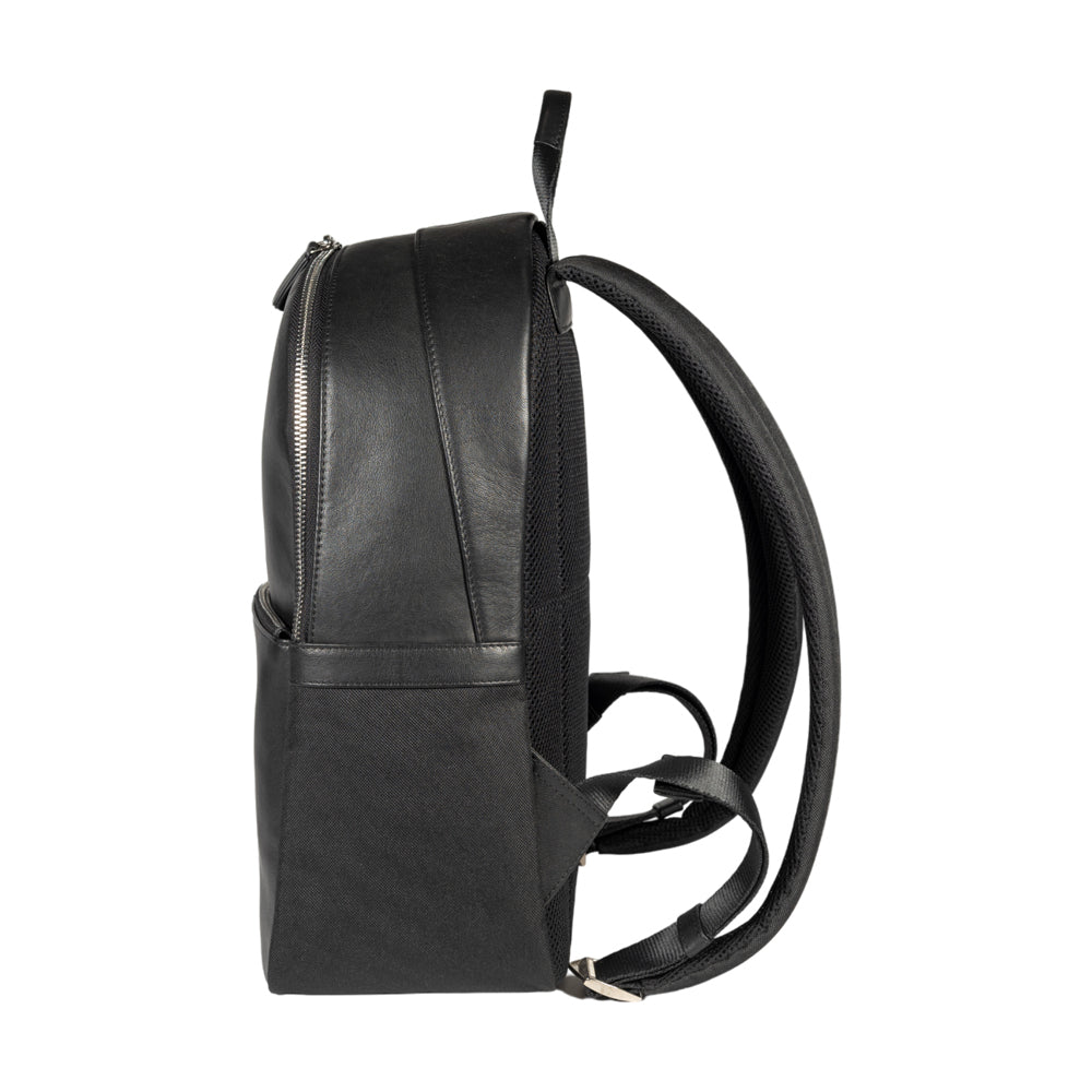 Black backpack on a white background