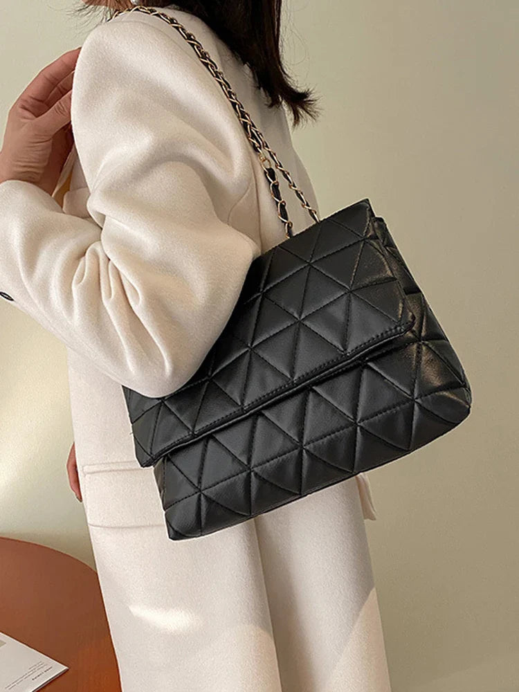 Plaid Embroidered Crossbody Bag with Chain Strap