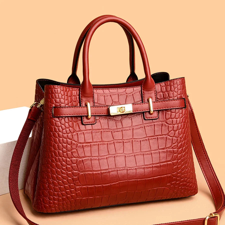 Women's Crocodile Pattern Shoulder Tote Bag