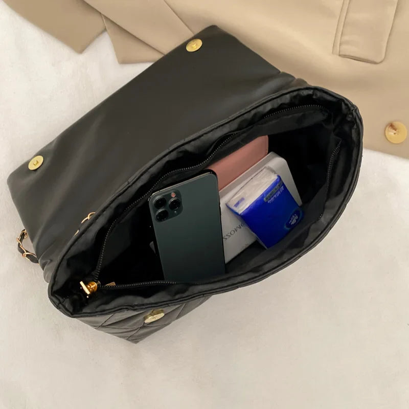 Plaid Embroidered Crossbody Bag with Chain Strap