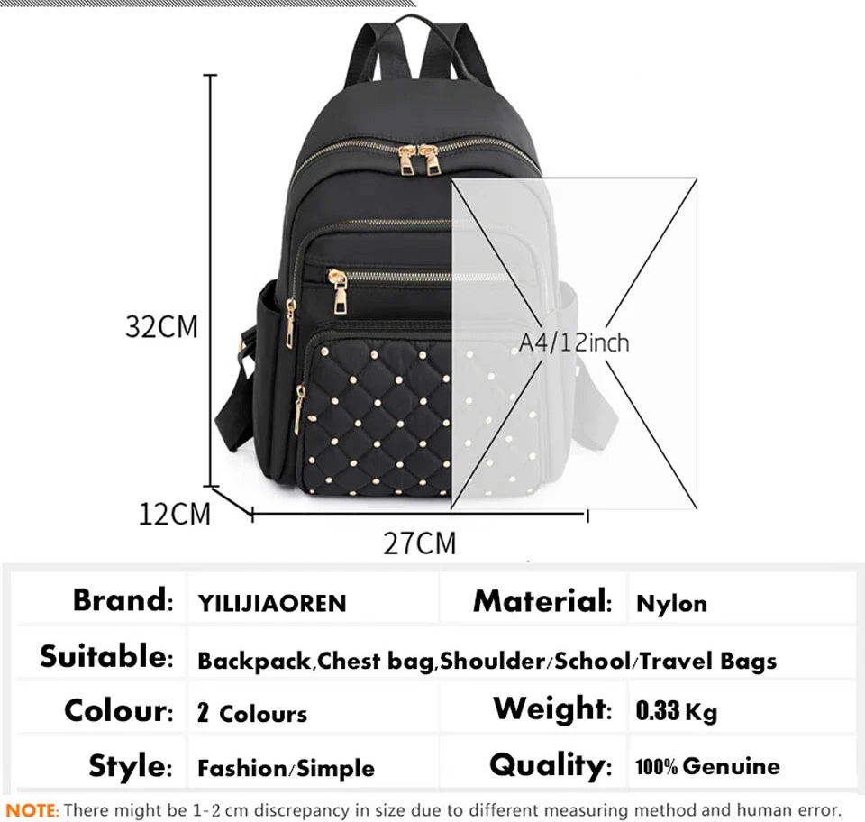 Women's Nylon Travel Backpack School Shoulder Bag