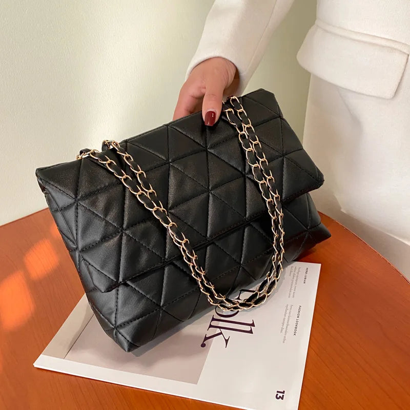 Plaid Embroidered Crossbody Bag with Chain Strap