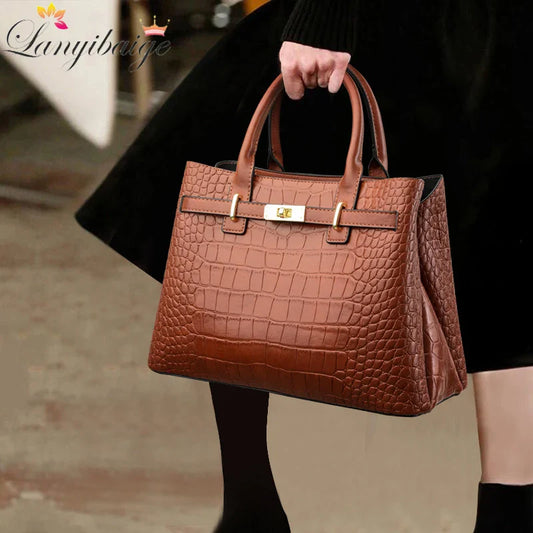 Women's Crocodile Pattern Shoulder Tote Bag