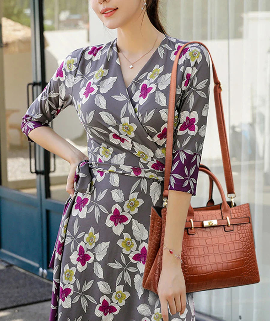 Women's Crocodile Pattern Shoulder Tote Bag