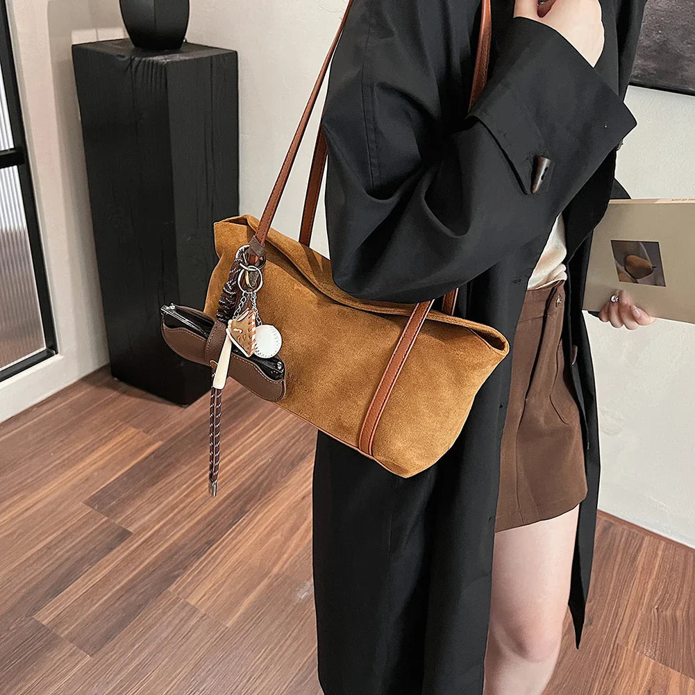 Women's Vintage Suede Shoulder Bag with Handle