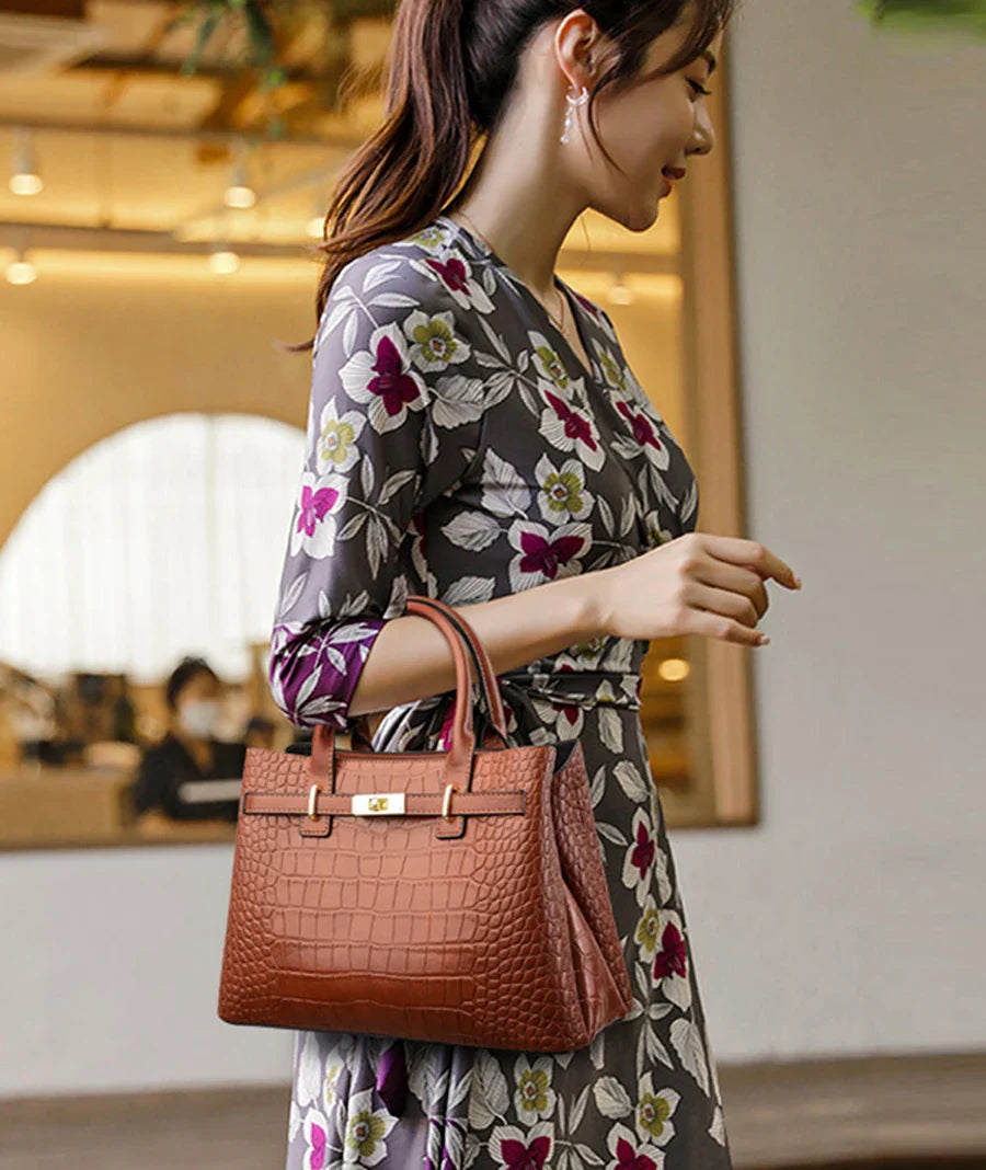 Women's Crocodile Pattern Shoulder Tote Bag