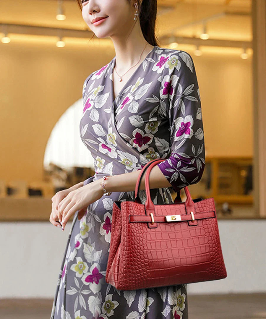 Women's Crocodile Pattern Shoulder Tote Bag