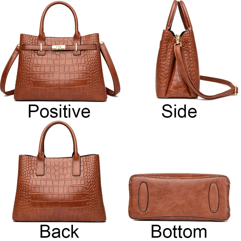 Women's Crocodile Pattern Shoulder Tote Bag