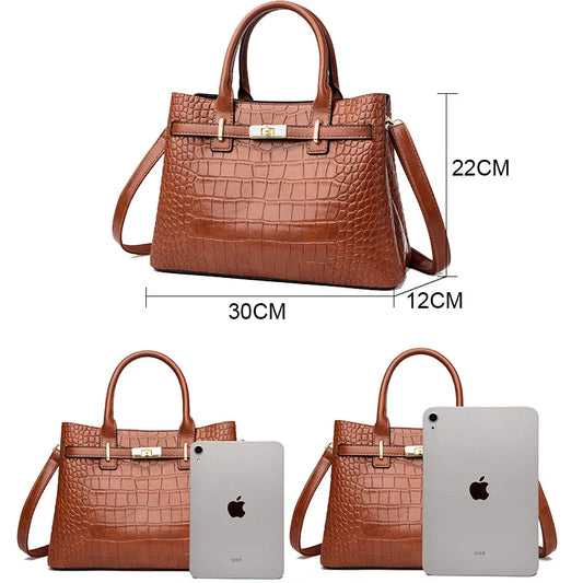 Women's Crocodile Pattern Shoulder Tote Bag