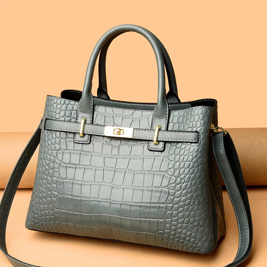Women's Crocodile Pattern Shoulder Tote Bag
