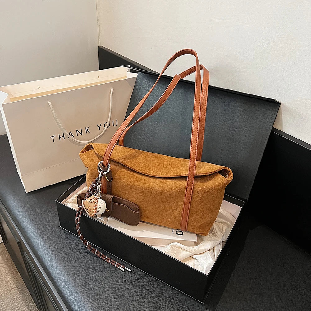 Women's Vintage Suede Shoulder Bag with Handle
