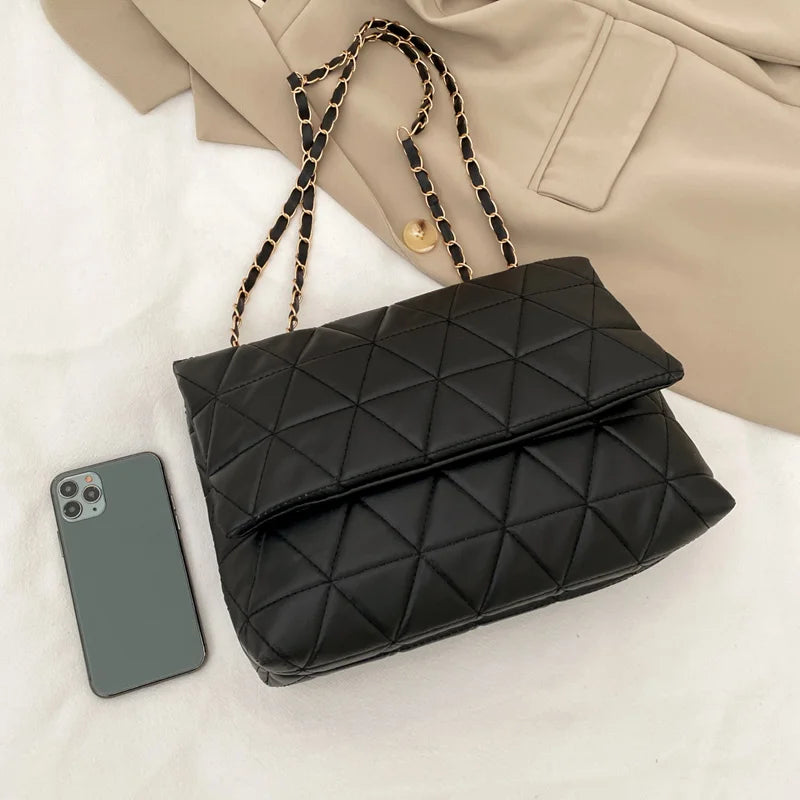 Plaid Embroidered Crossbody Bag with Chain Strap