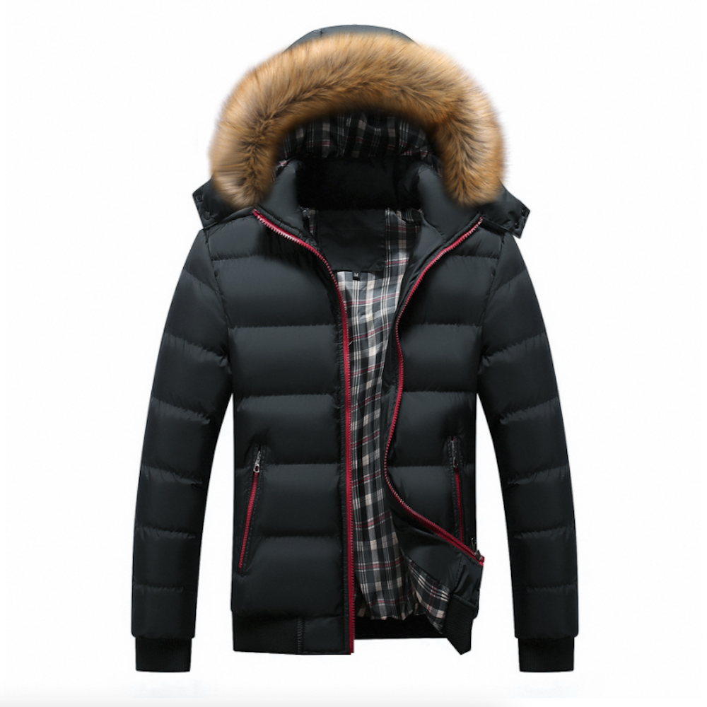 Men's Two-Tone Puffer Jacket - Removable Hood