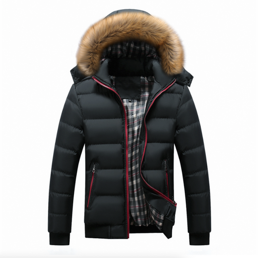 Men's Two-Tone Puffer Jacket - Removable Hood