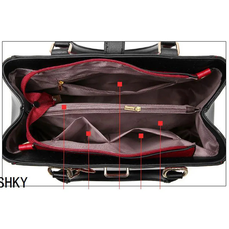 Black briefcase with red interior lining and SHKY branding.