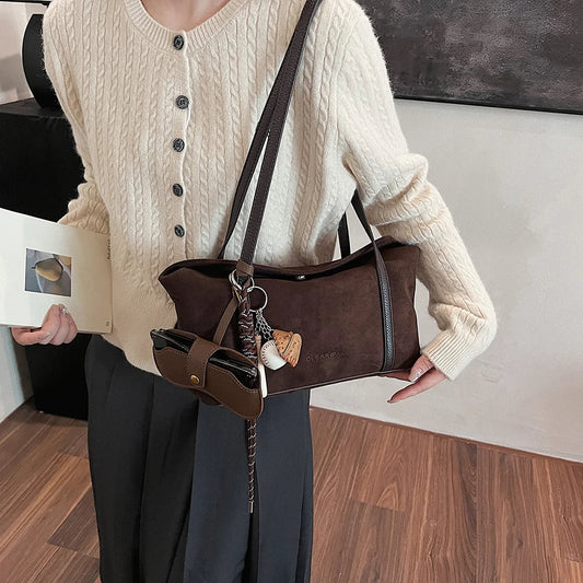 Women's Vintage Suede Shoulder Bag with Handle