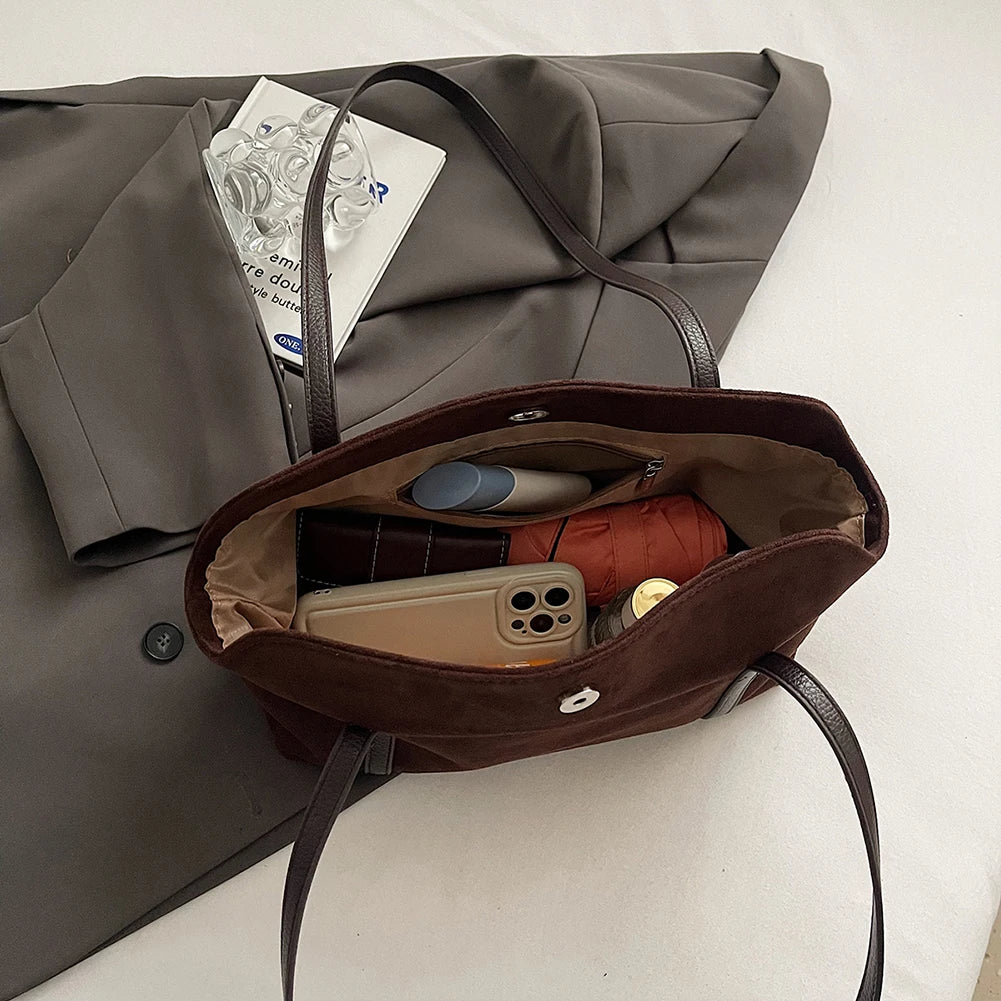 Women's Vintage Suede Shoulder Bag with Handle