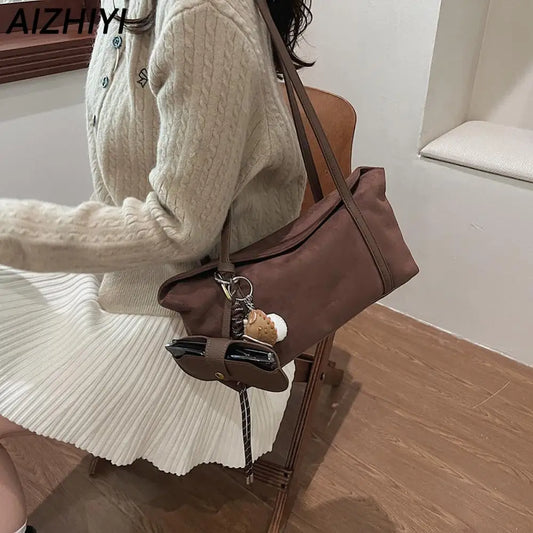 Women's Vintage Suede Shoulder Bag with Handle