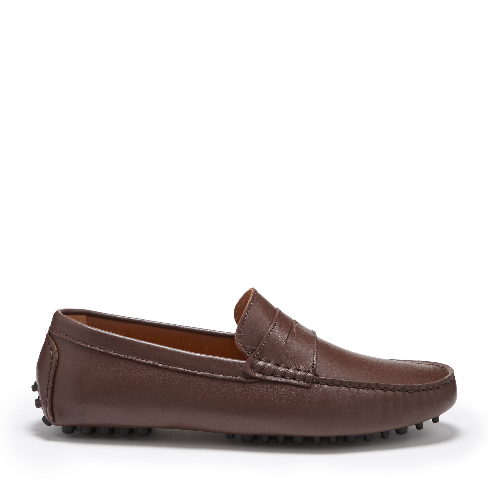Brown leather loafer on a white background