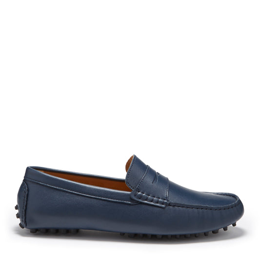 Men's French Navy Leather Penny Driving Loafers