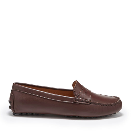Brown Leather Penny Loafers - Women's Driving Shoes