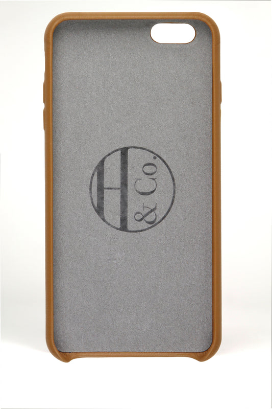Phone case with 'H & Co' logo on a gray background
