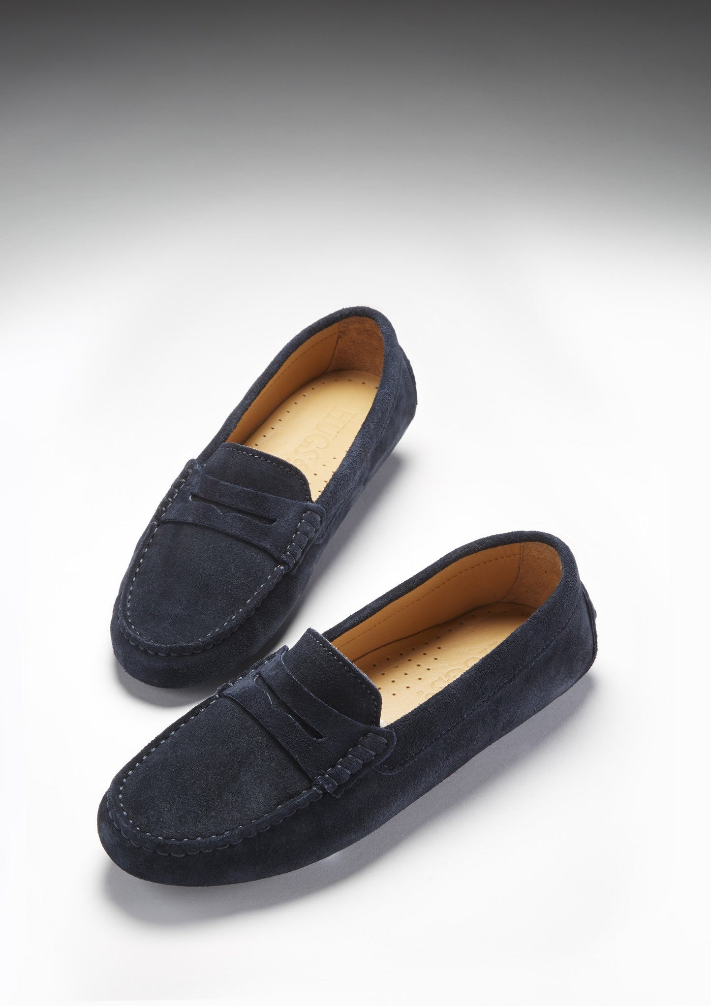 Women's Navy Blue Suede Penny Driving Loafers