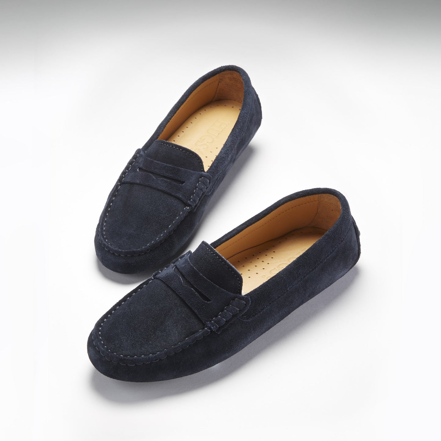 Women's Navy Blue Suede Penny Driving Loafers