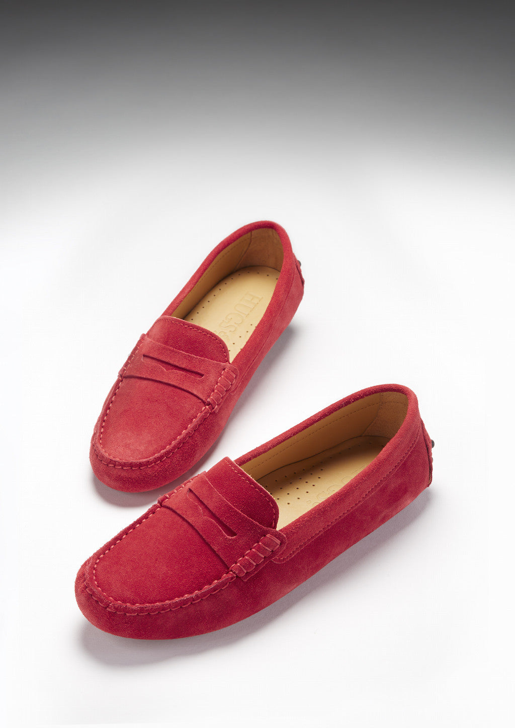 Women's Red Suede Penny Driving Loafers