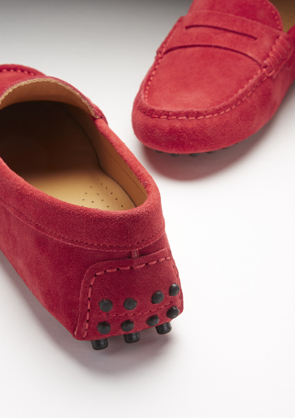 Women's Red Suede Penny Driving Loafers