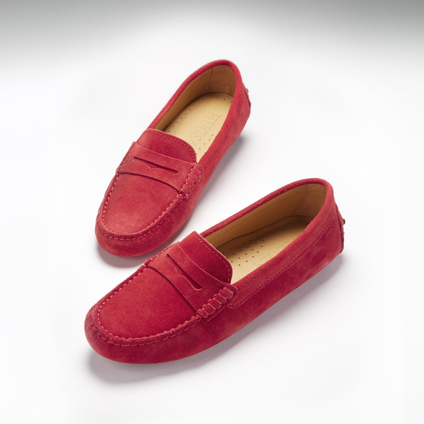 Women's Red Suede Penny Driving Loafers