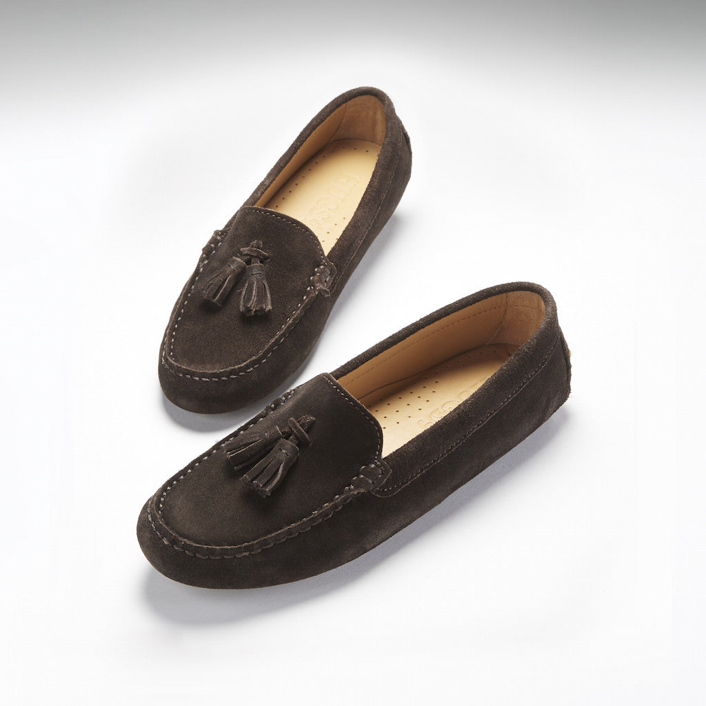 Women's Brown Suede Tasselled Driving Loafers
