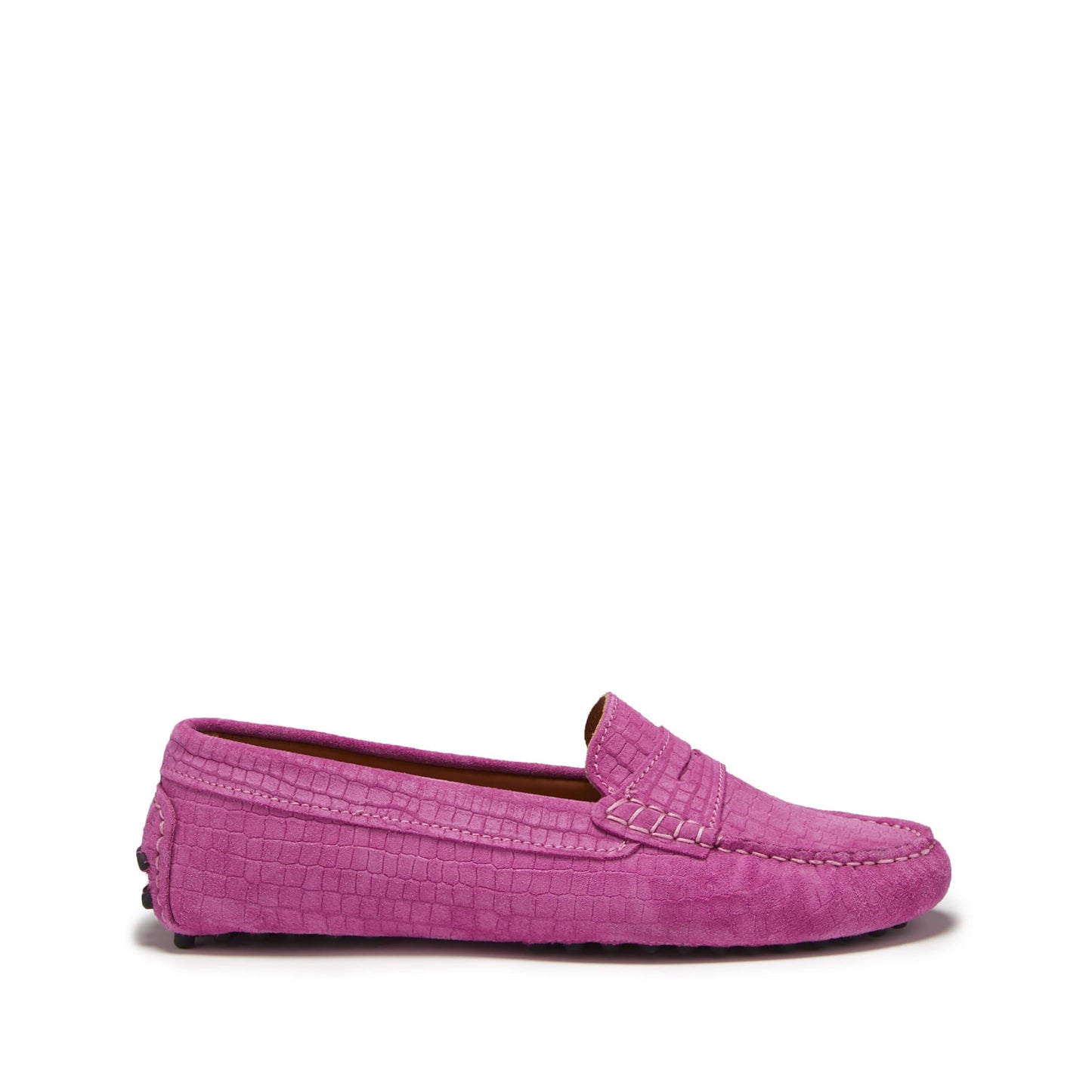 Women's Pink Embossed Suede Driving Loafers
