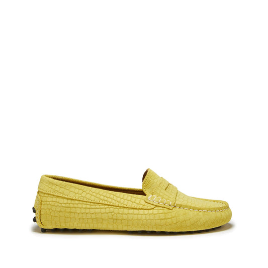 Women's Yellow Embossed Suede Driving Loafers