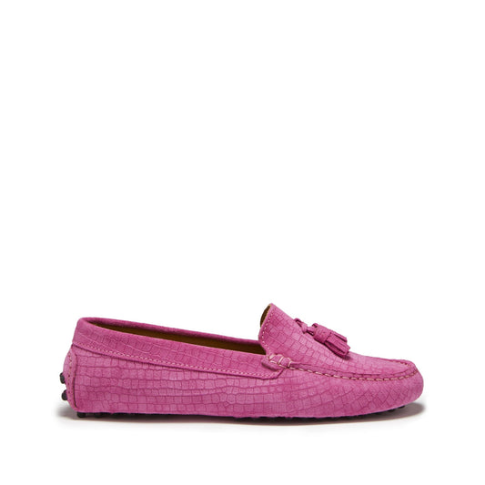 Women's Pink Embossed Tasselled Driving Loafers