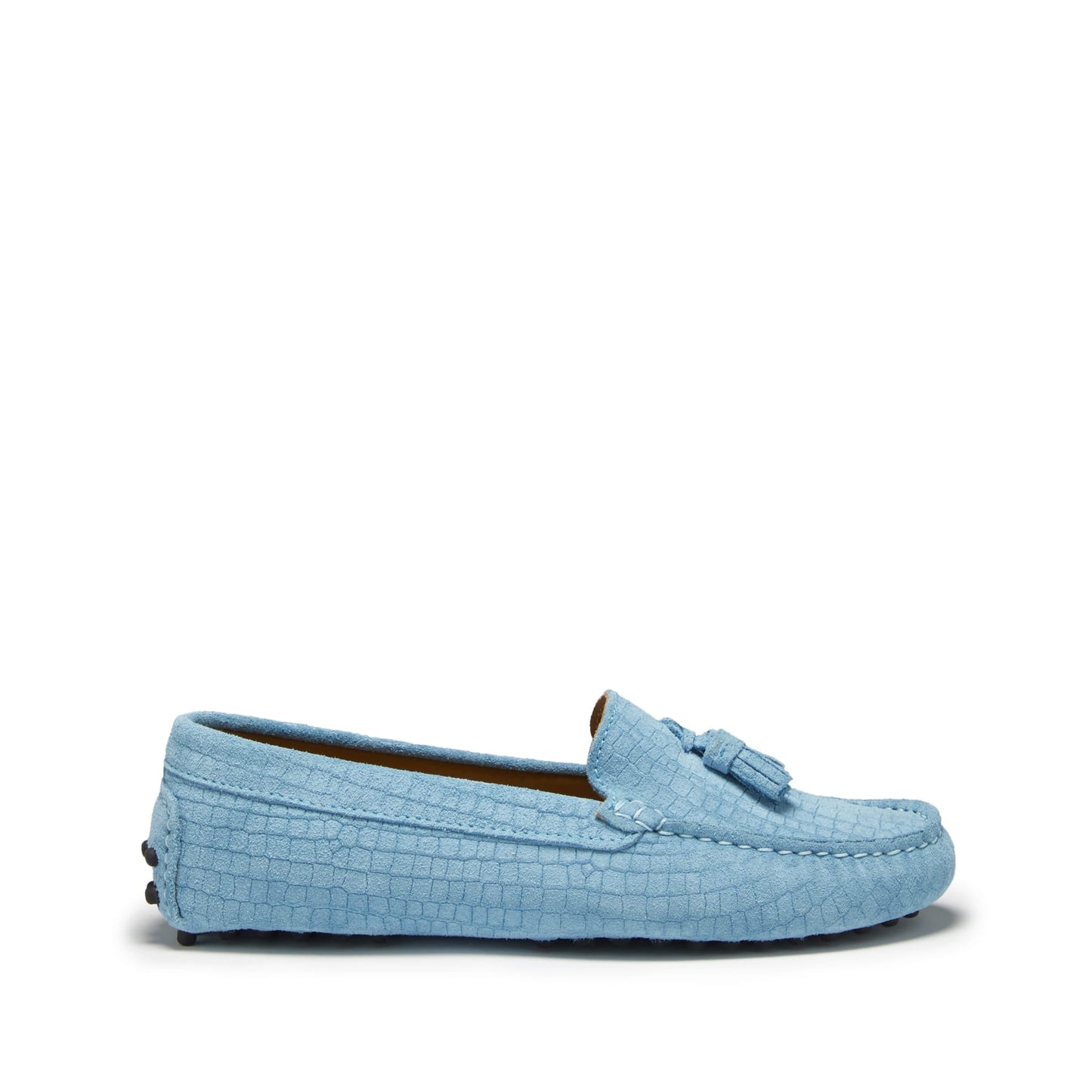Women's Blue Embossed Tasselled Driving Loafers