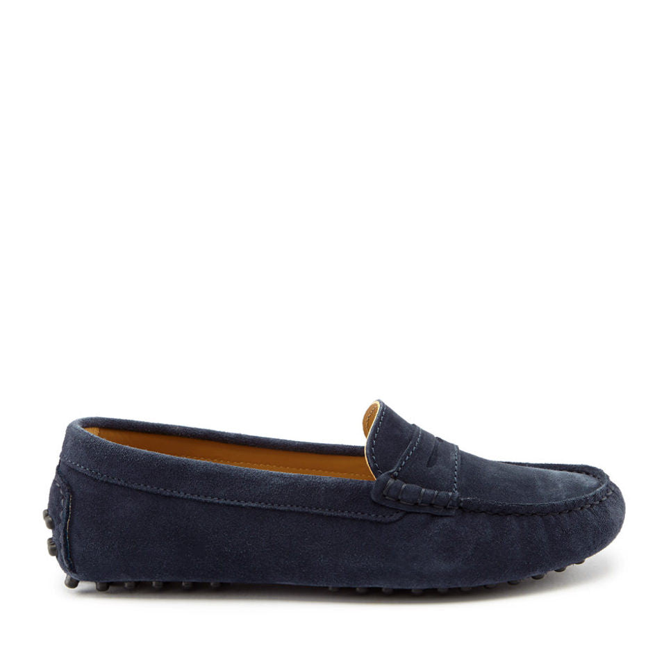 Women's Navy Blue Suede Penny Driving Loafers