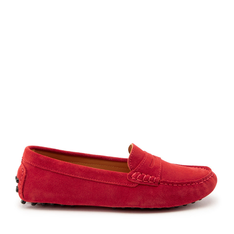 Women's Red Suede Penny Driving Loafers