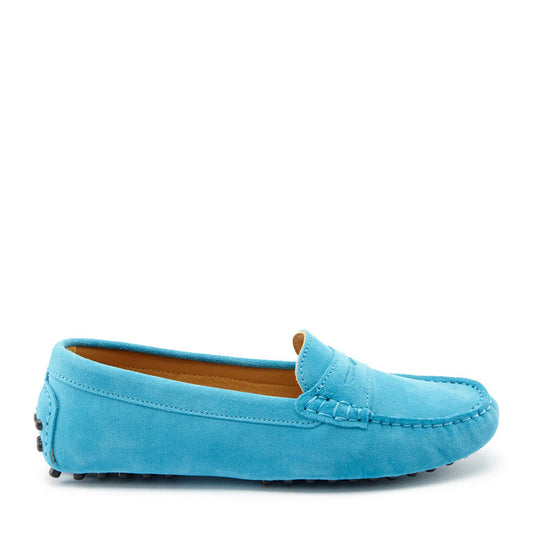 Blue loafer shoe on a white background