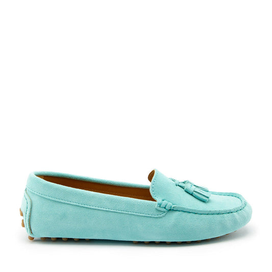 Women's Aqua Suede Tasselled Driving Loafers