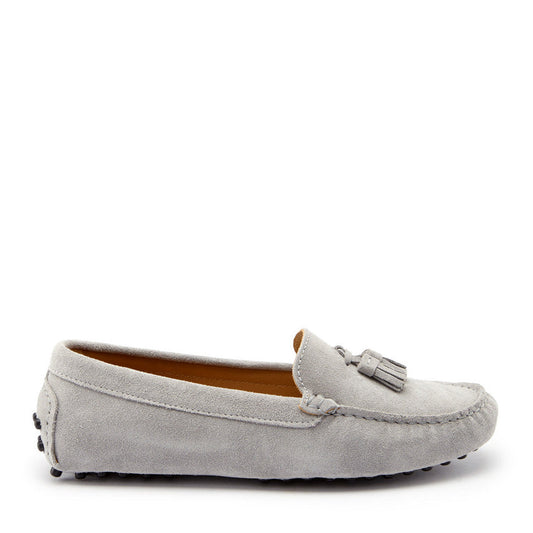 Dove Grey Suede Tasselled Driving Loafers